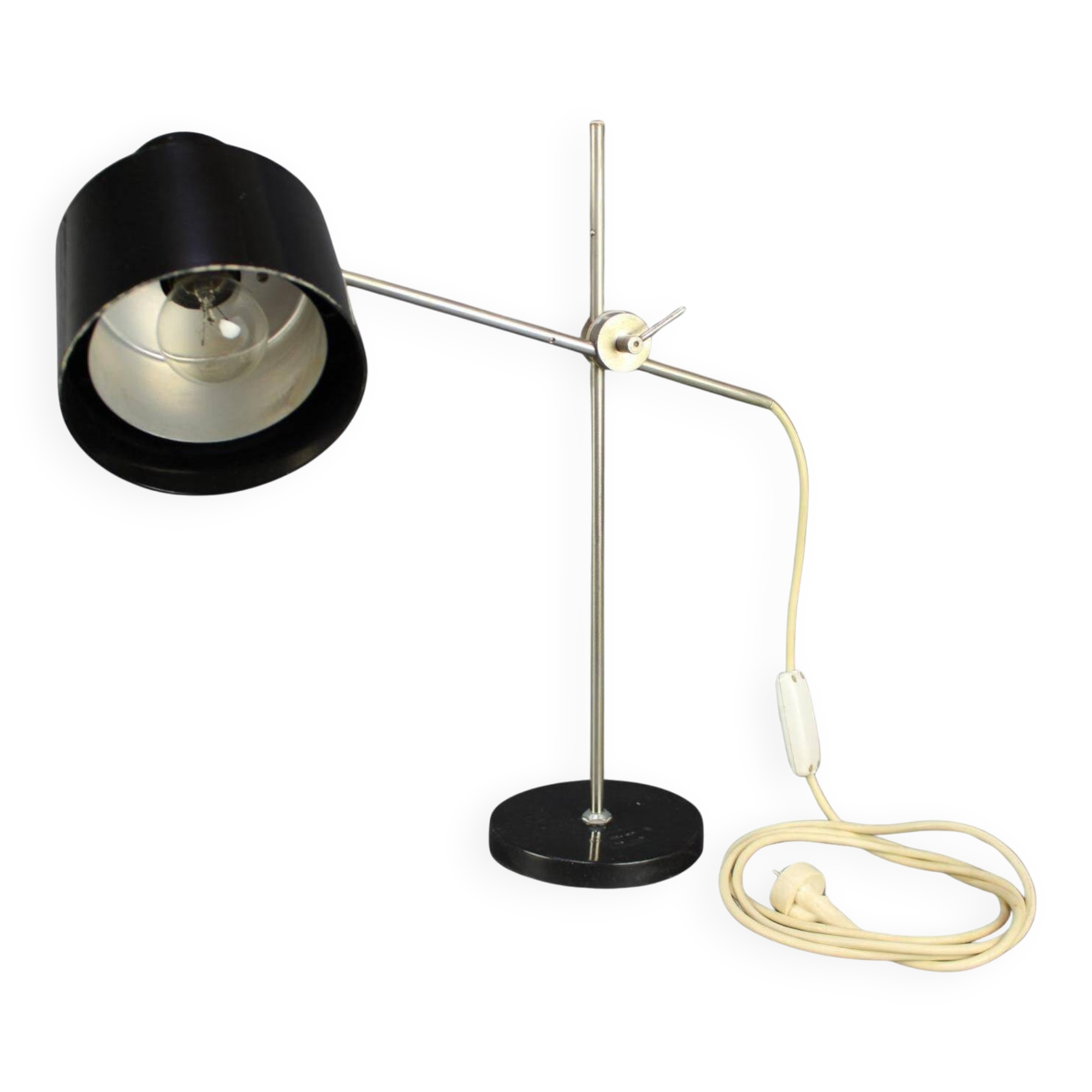 Adjustable Black Bakelite Industrial Table Lamp / Czechoslovakia, 1970s