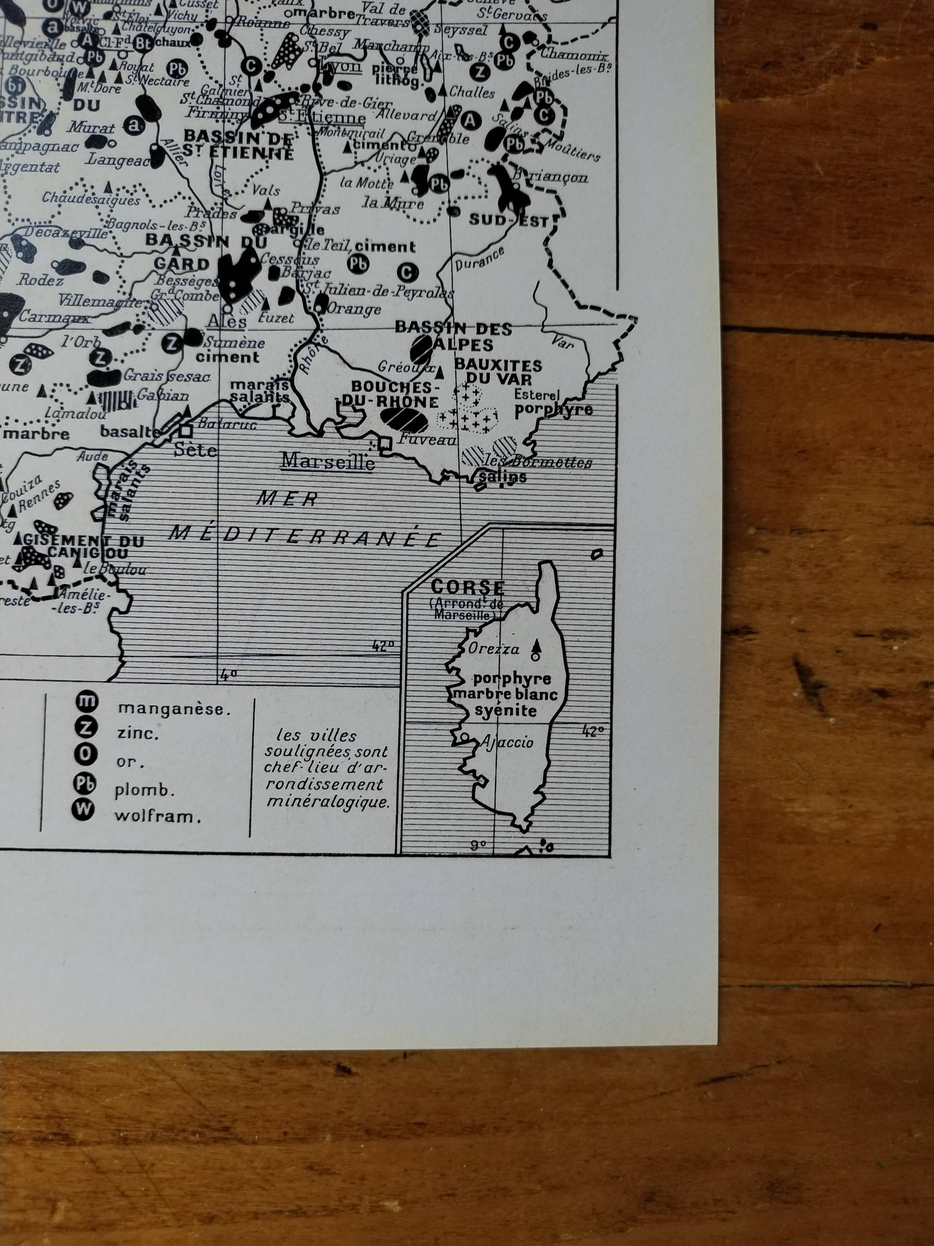 Original lithograph on France (geological + mining)