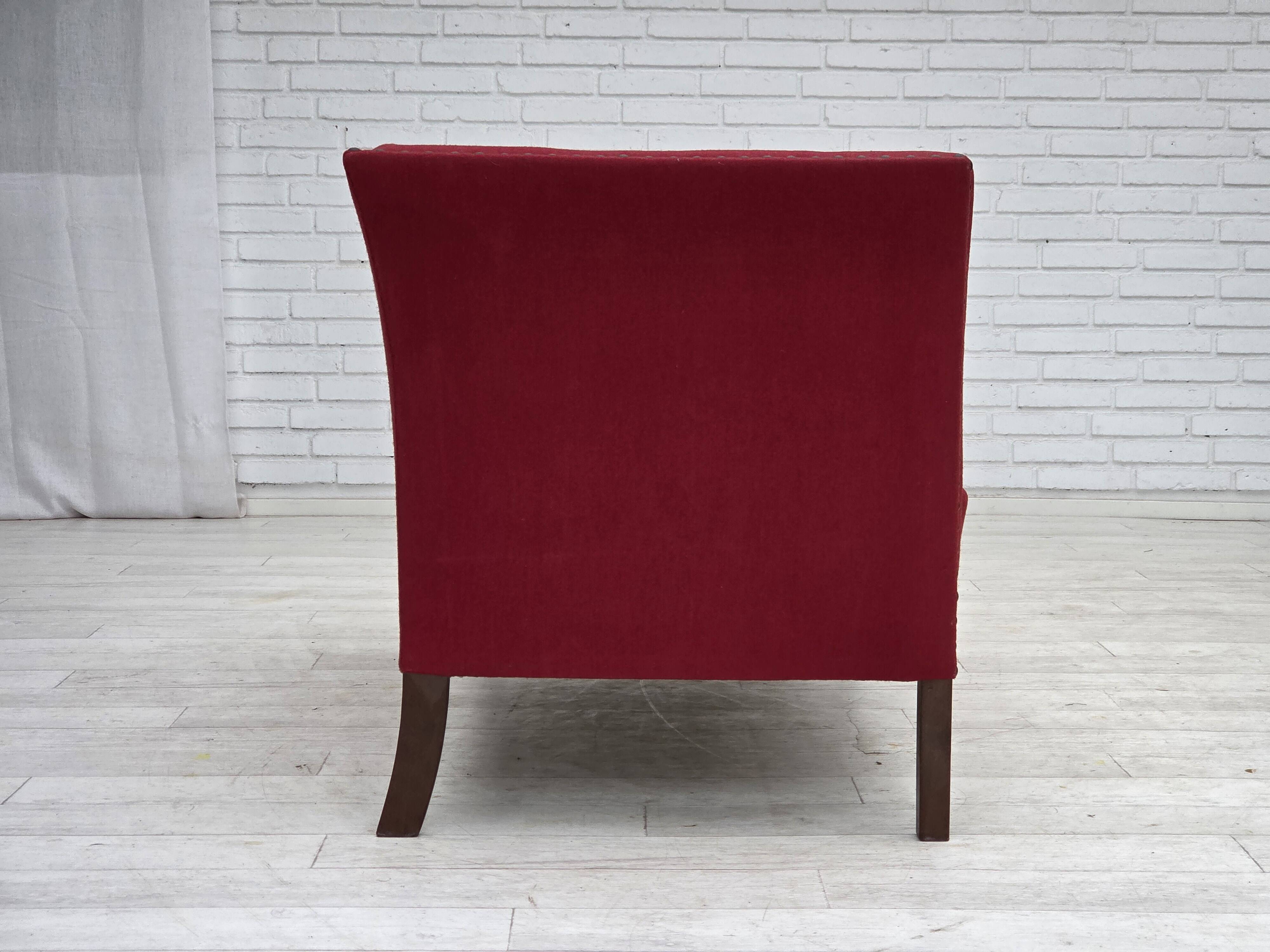 1970s, Danish 2-seater sofa, original red furniture wool, ash wood.