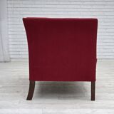 1970s, Danish 2-seater sofa, original red furniture wool, ash wood.