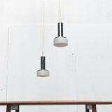 Suspended glass and chrome lamps model P105 German Mid-Century Space Age from the 1960s by Staff, set of 2.
