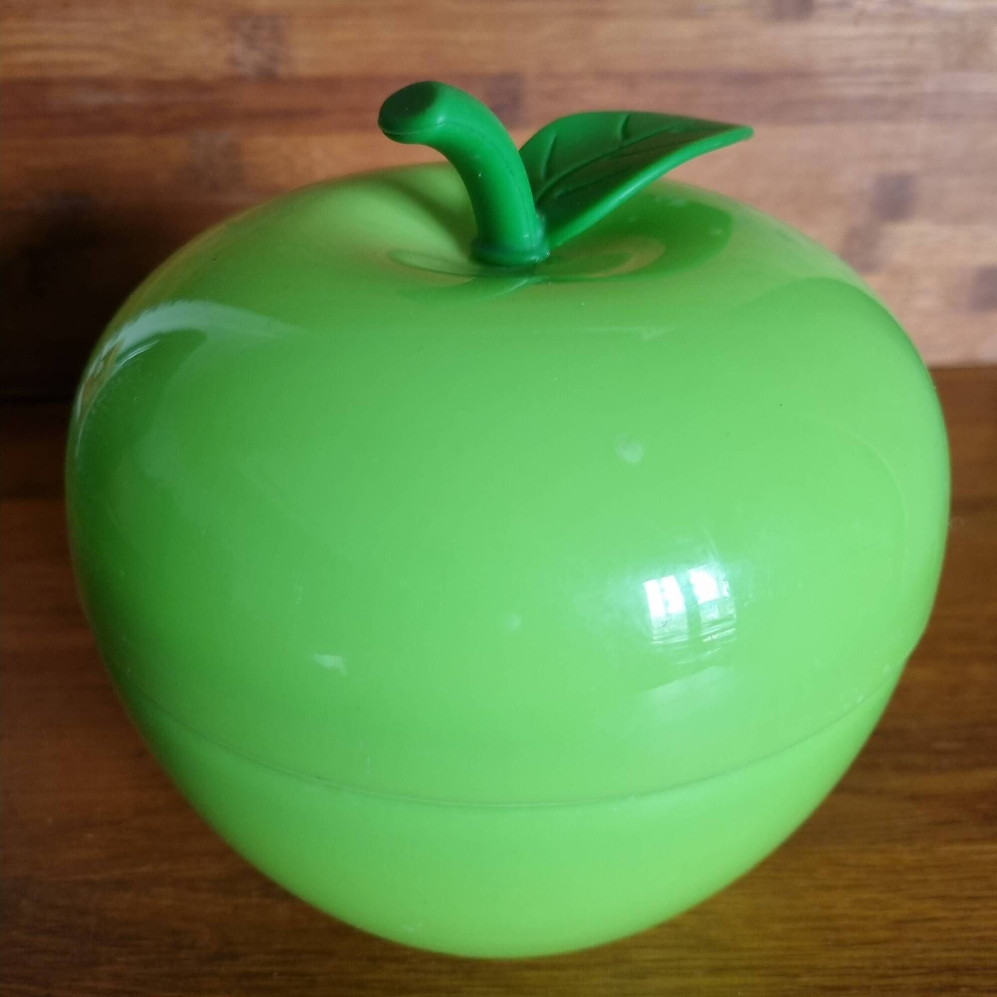 Thermal ice bucket in the shape of a green apple, 1970s style.