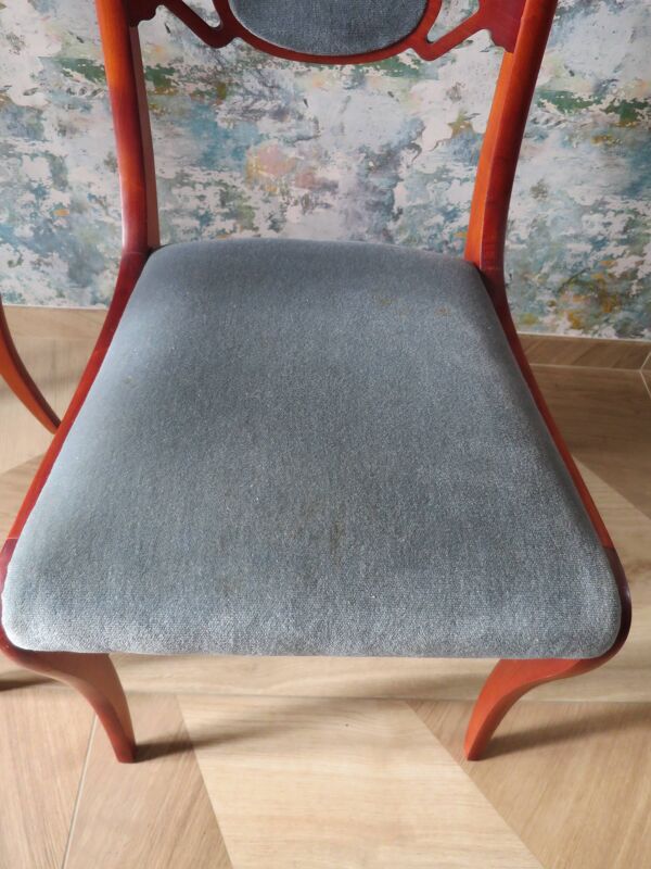 Rare- Lot de 4 chaises style Louis Philippe/restauration avec médaillon - Coloris bleu / merisier