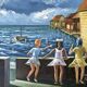 Tableau ancien mer enfants signé vintage