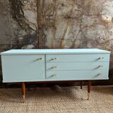 Seventies freshwater blue and brass sideboard