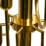 Three staged 18 arm Mid Century brass chandelier with a long brass rod