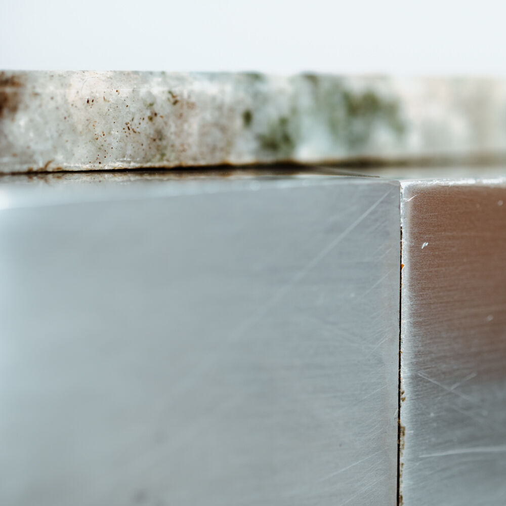 Kho liang ie dining table in aluminium and green marble, dutch, 1970s