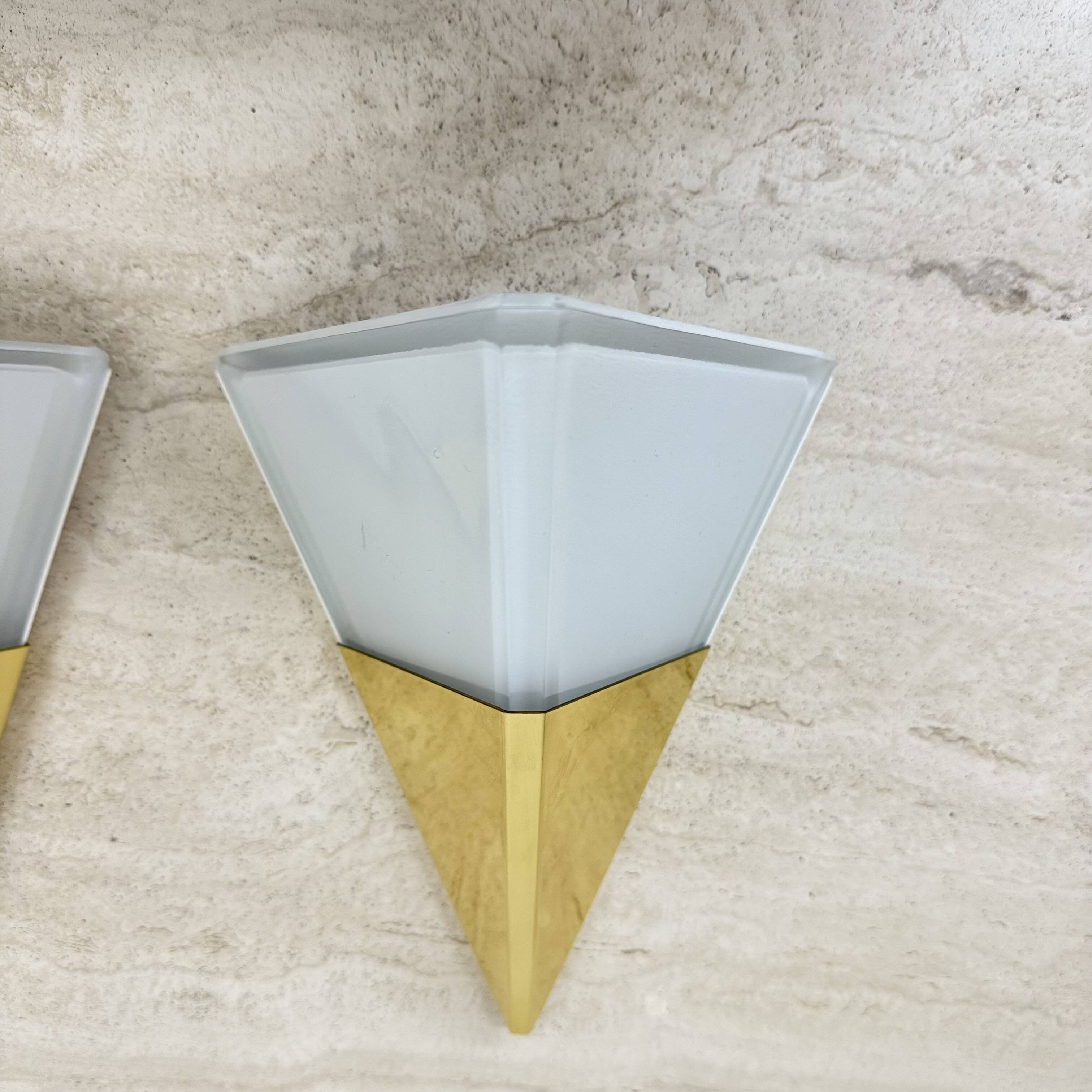 Set of 2 Limburg Glashütte brass and glass wall lamps sconce , 1970s