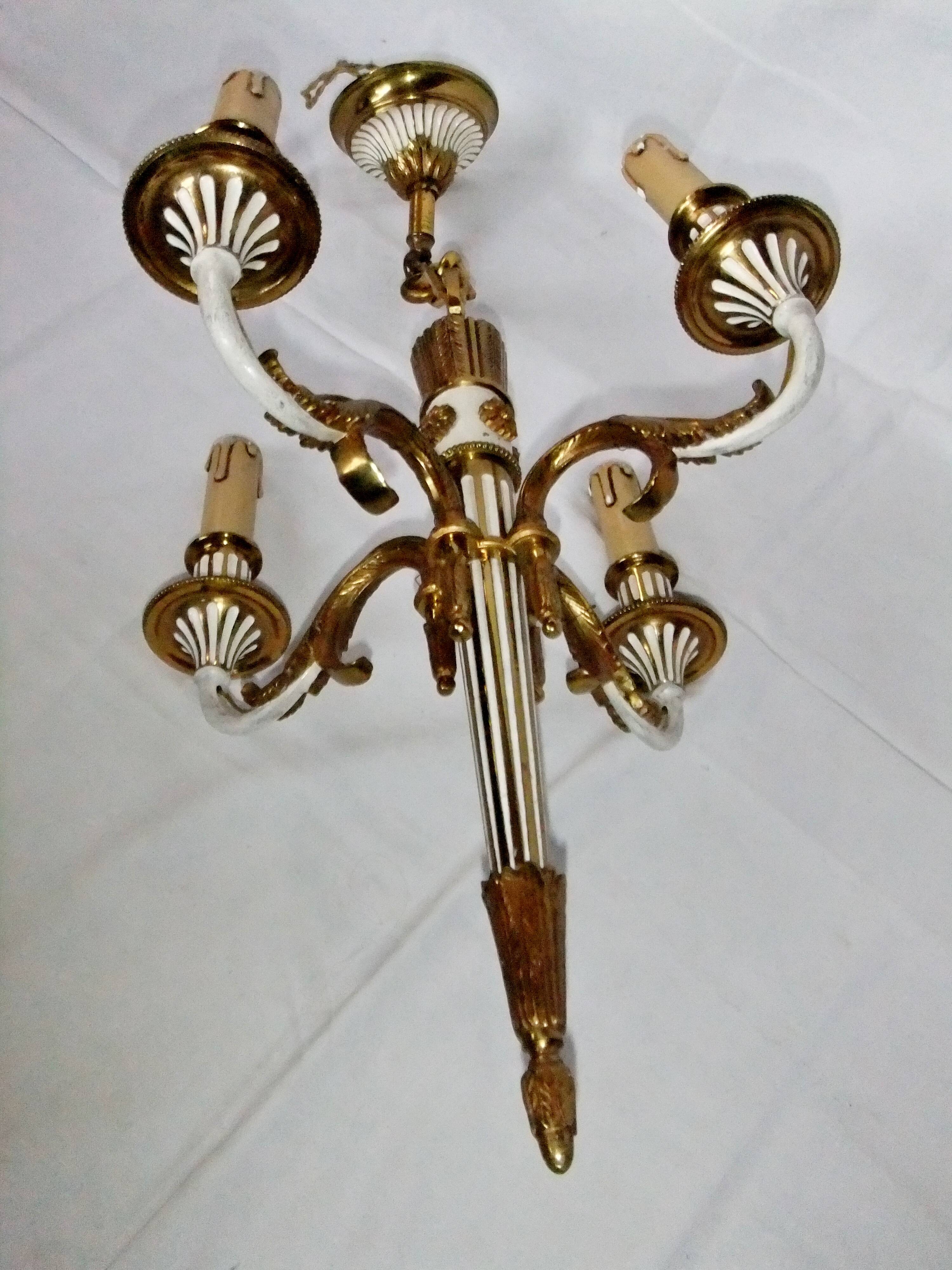 Antique Louis XVI Bronze Chandelier with acanthus quiver suspension