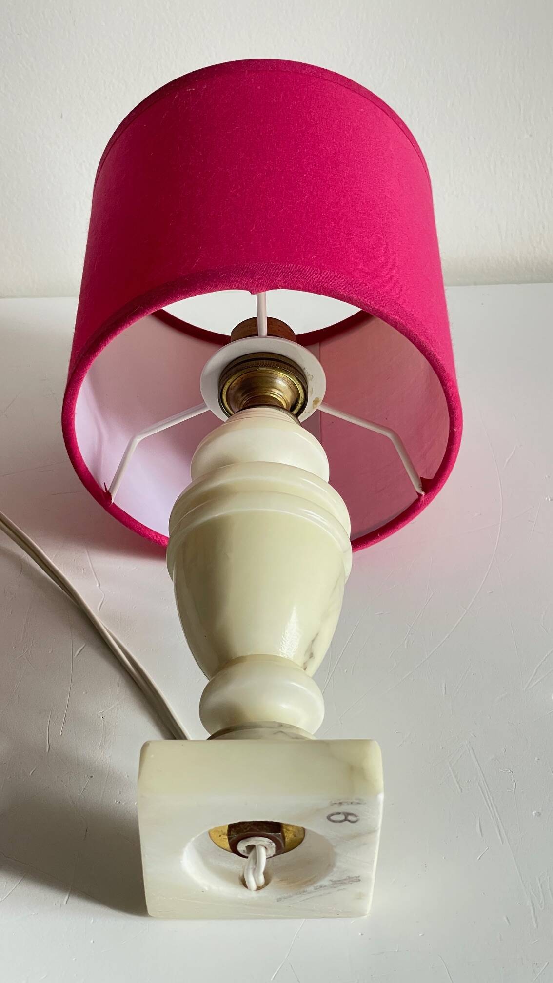 Vintage marble and fuchsia fabric lamp