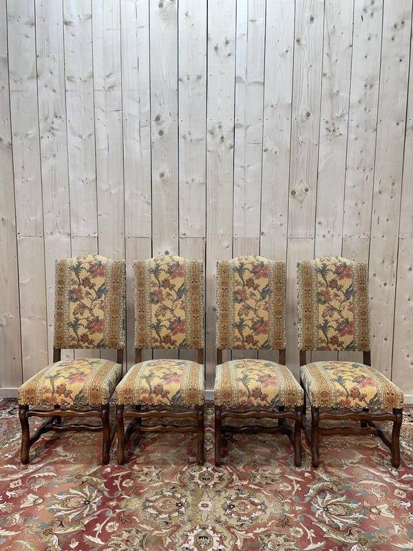 Suite de 4 Louis XIII os de mouton tissu fleurs