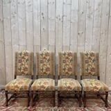 Suite de 4 Louis XIII os de mouton tissu fleurs