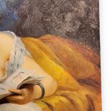 Young woman lying reading oil on panel