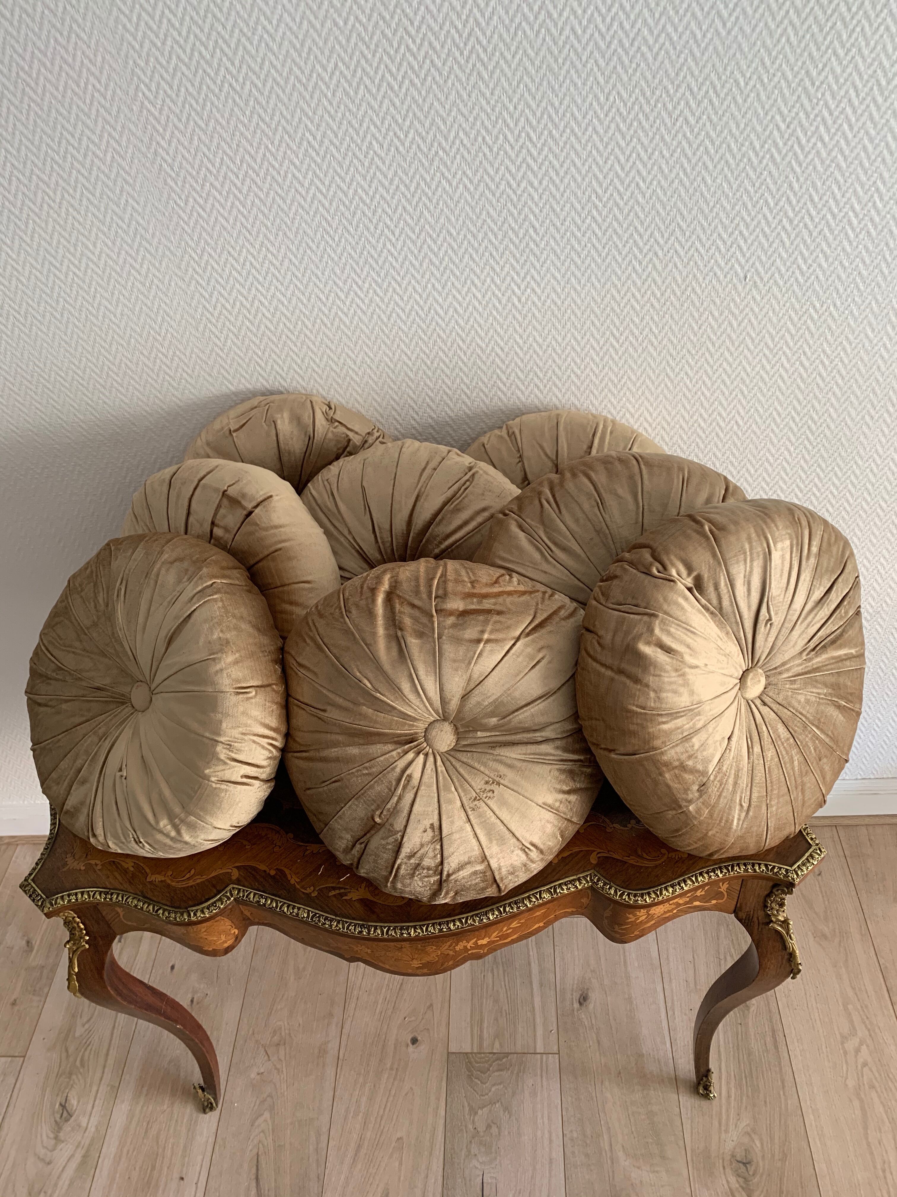 Gold lamé round velvet cushion