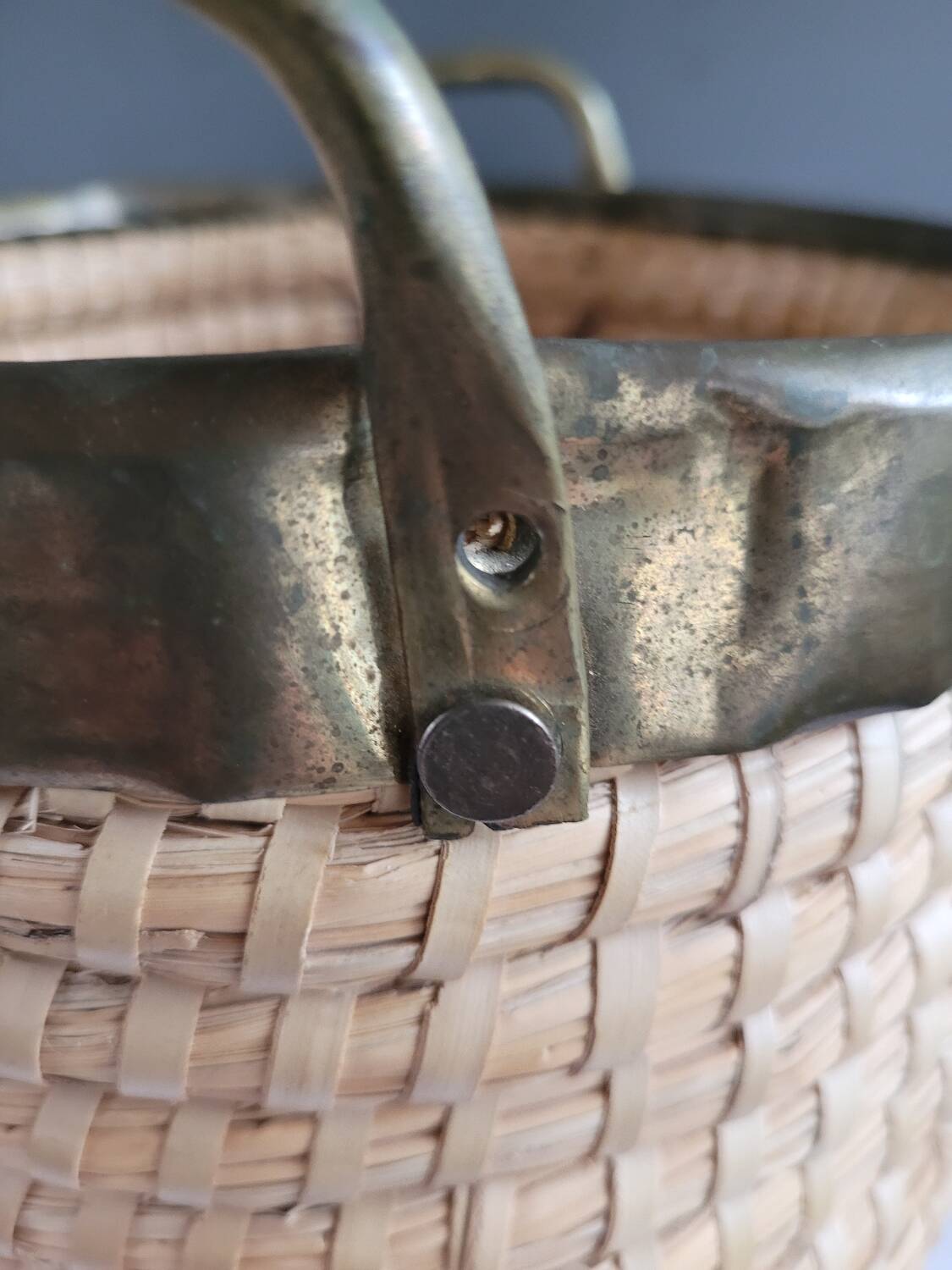 Copper and brass wicker basket