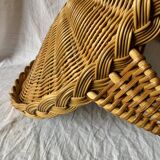 Old large round wicker and bamboo presentation basket - diameter: 59 cm