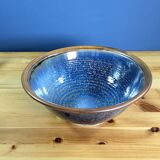 Large blue-brown glazed stoneware bowl signed, diameter 25cm