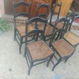Series of 6 chairs Napoleon III era in blackened wood and canning