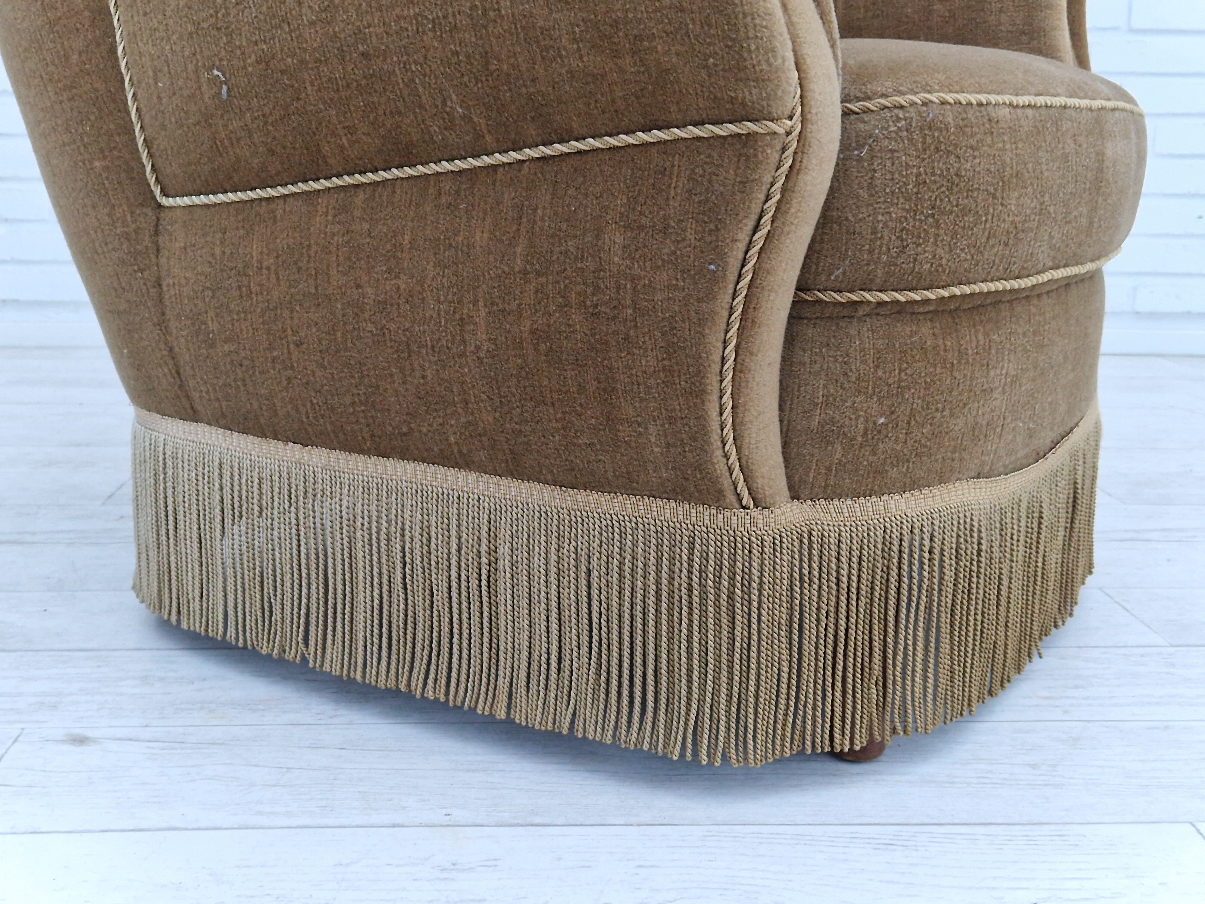 1970s, Danish design, velour chair, original condition, beech wood