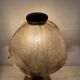 Vintage brutalist glass table lamp with solid oak wooden base , 1970s