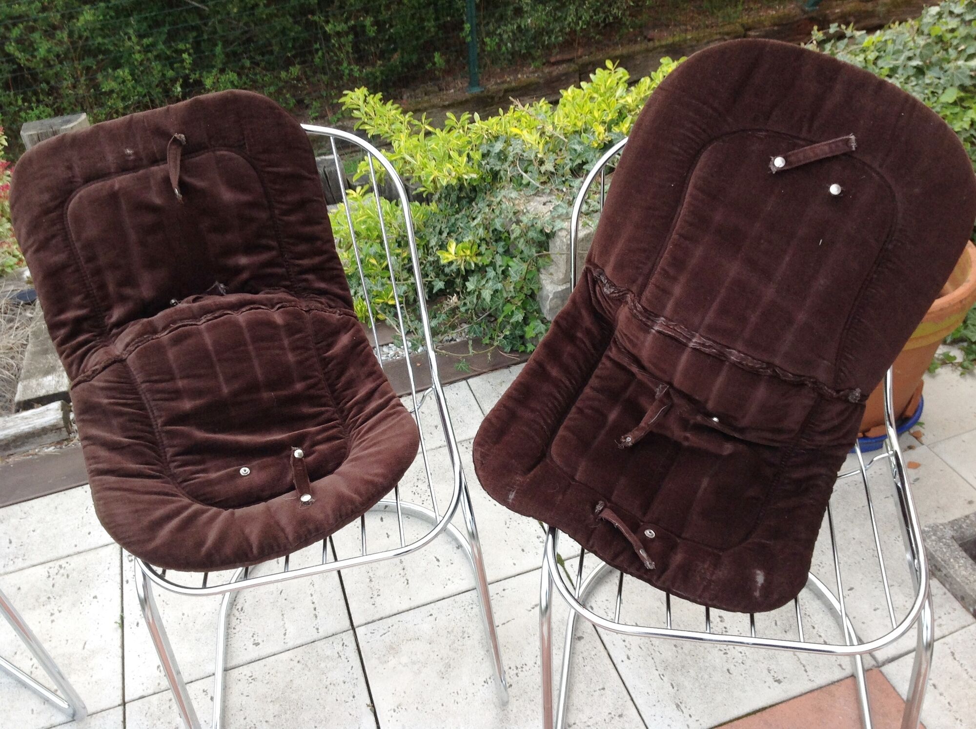 Set of four chrome metal wired chairs by Gastone Rinaldi / vintage 70s