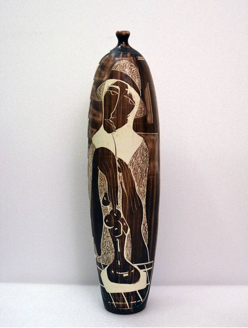 Large Ceramic Vase From Faenza With Engraved Decoration, 1970s