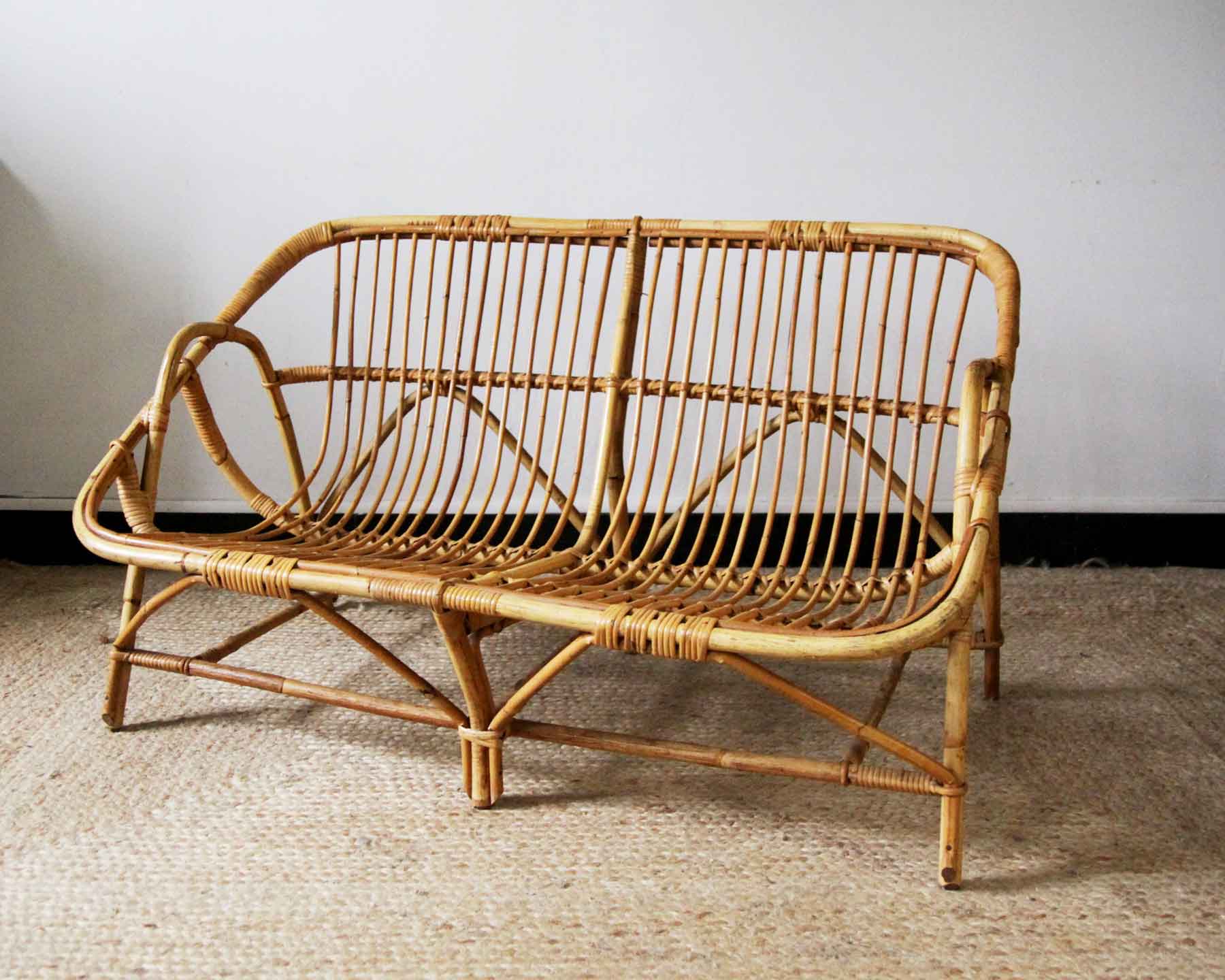 Vintage rattan bench
