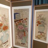 Screen 4 korean pans with flower patterns circa 1950 1970 h 156 l 180