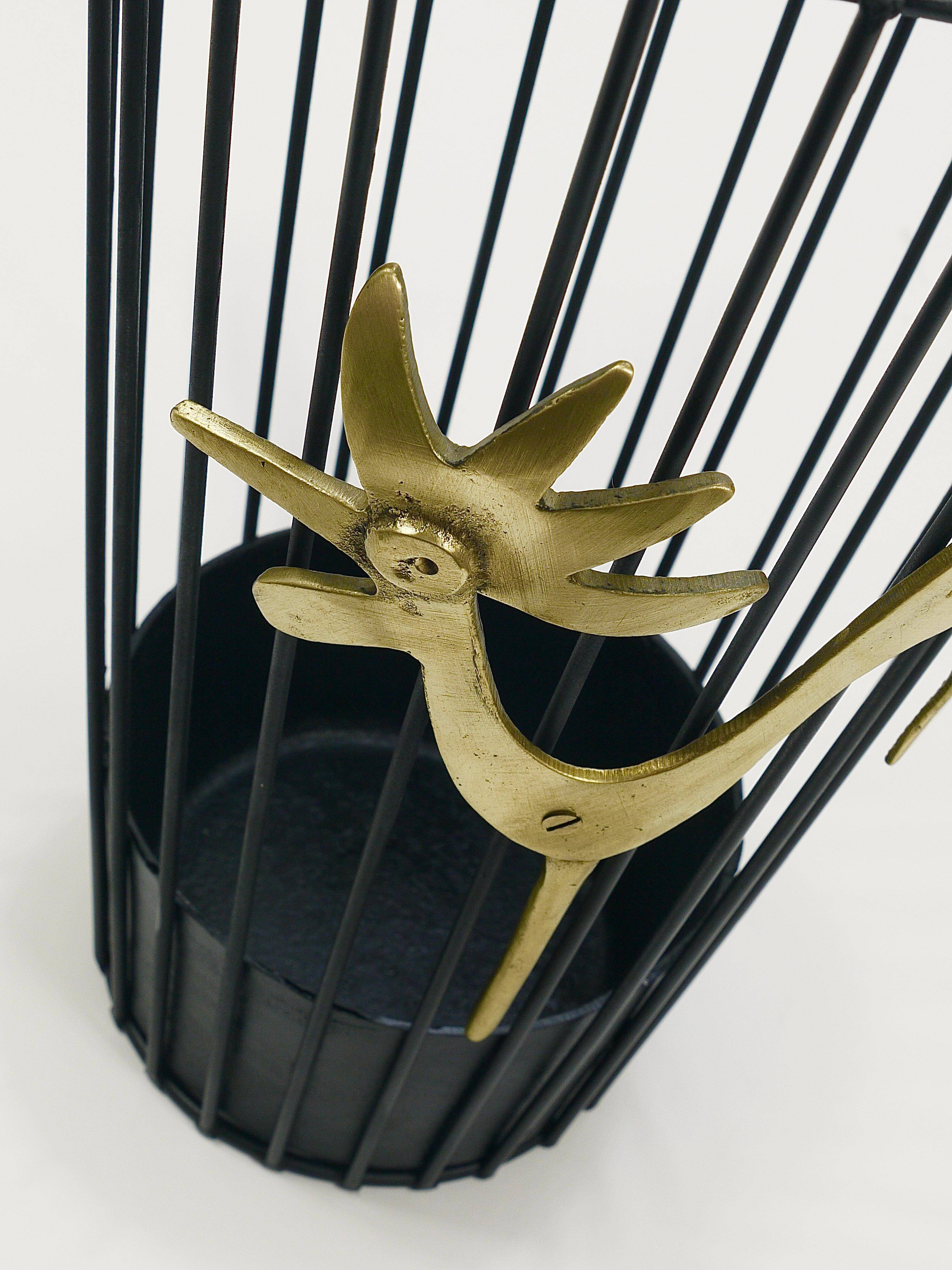 Brass Umbrella Stand Coq by Walter Bosse Mid-Century for Herta Baller, 1950s