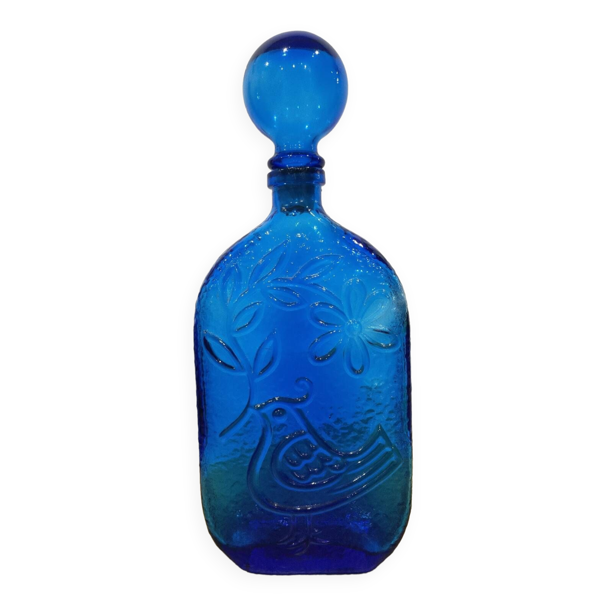 XXL cobalt blue bottle with embossed bird