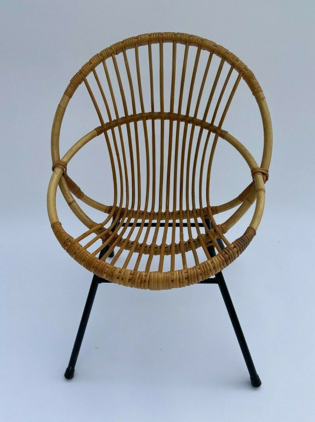 Pair of 1960 rotin black tubular french design armchairs
