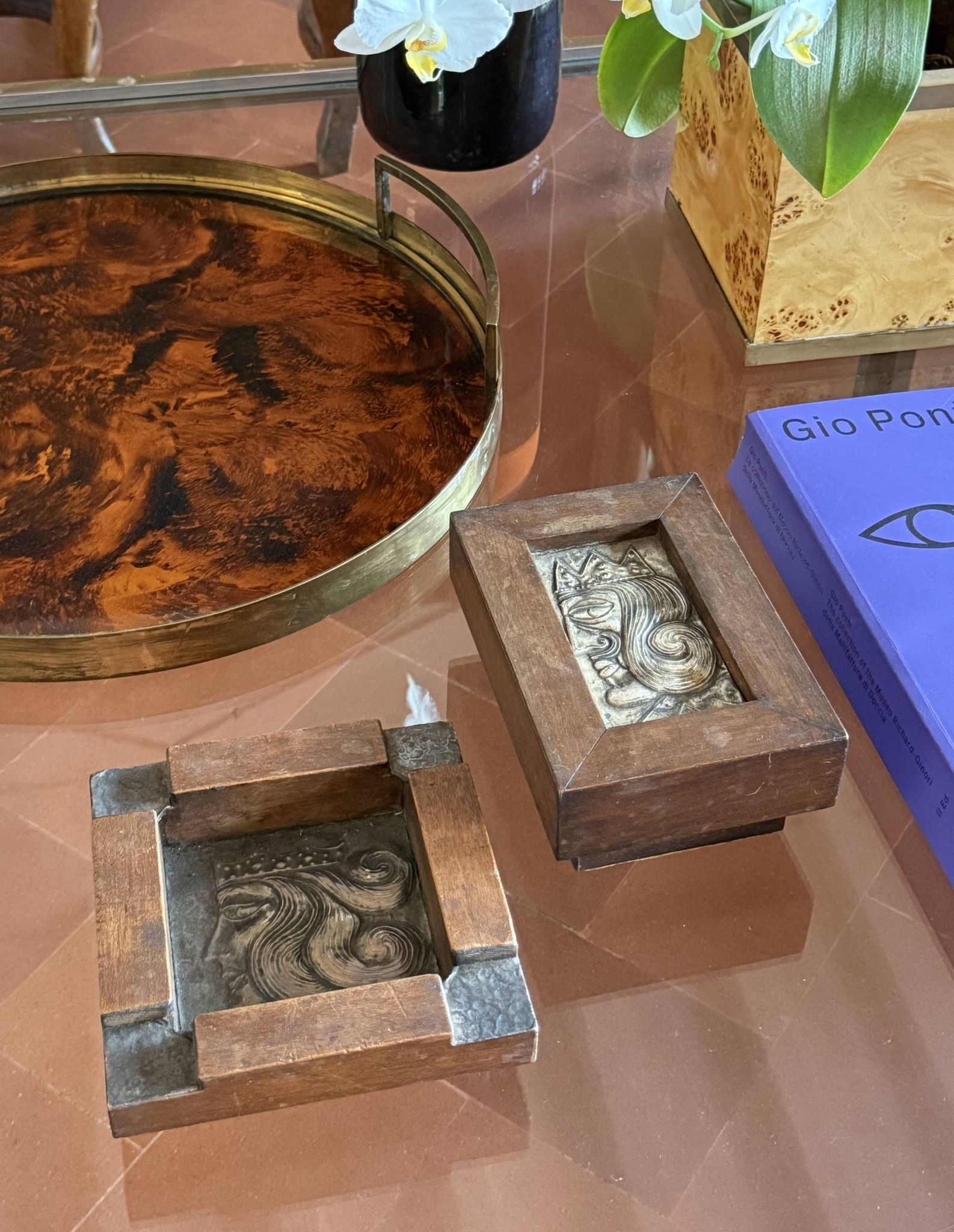 Mid-century rare Smoking Set, ashtray and cigars box, Italy 1950s