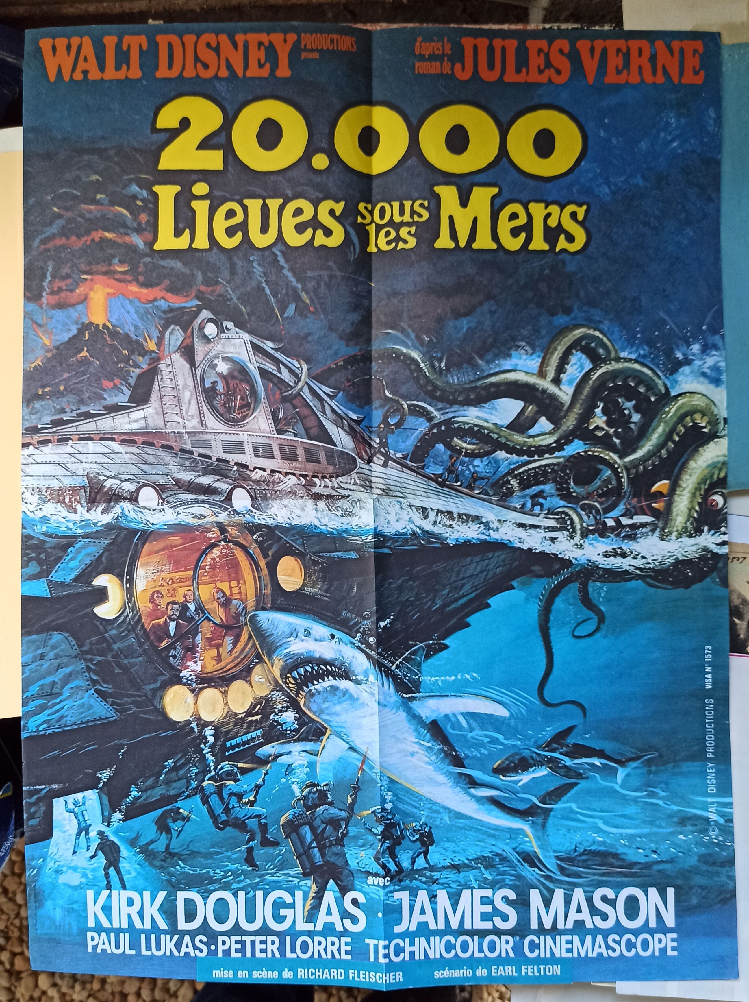 Affiche 20000 Lieues sous la mer Vintage 60's cinéma fantastique