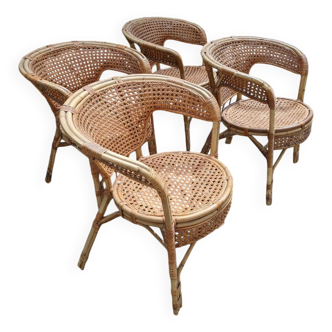 Lot de 4 fauteuils en rotin