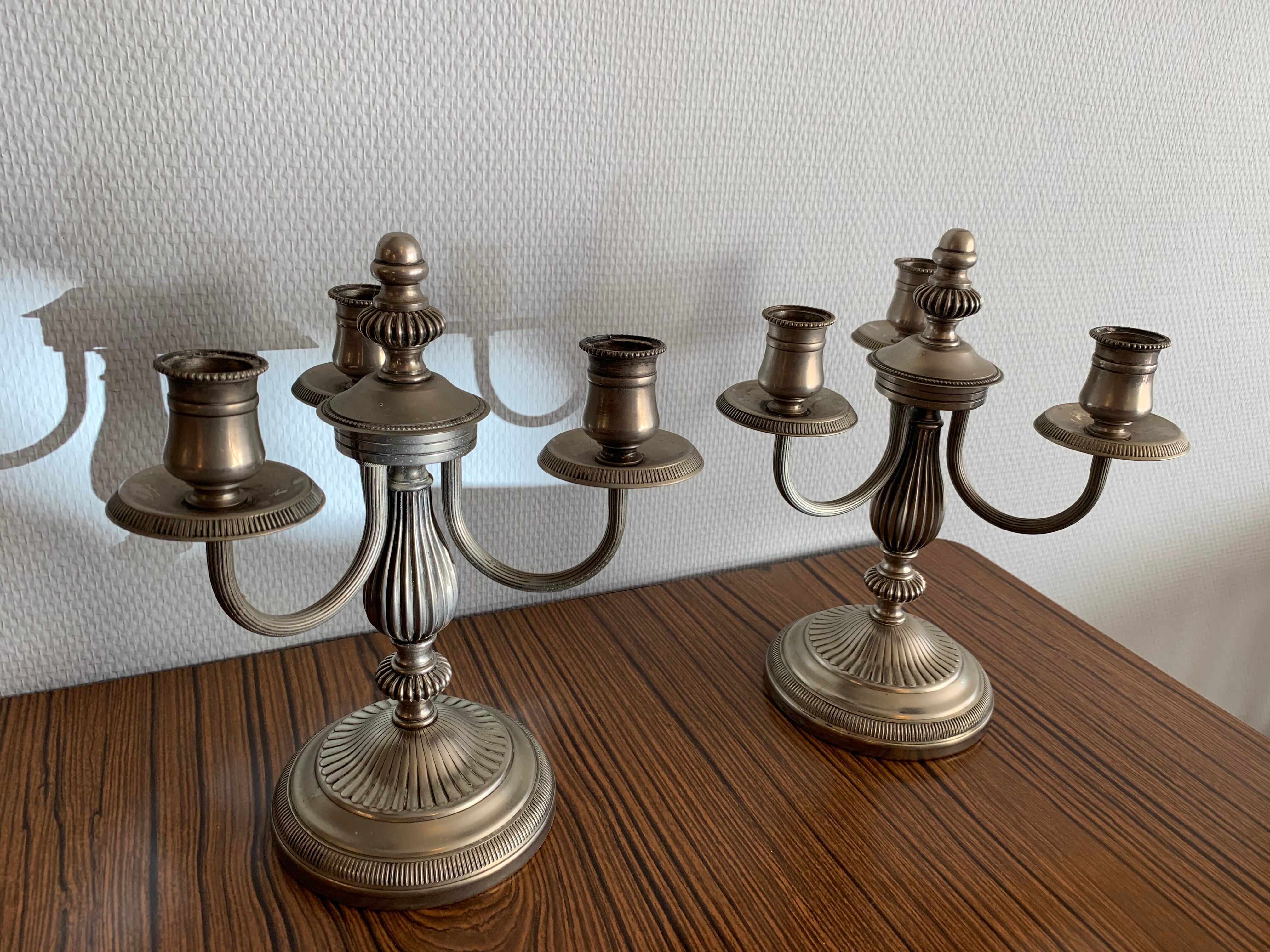 Pair of candlestick 3 branches in tin