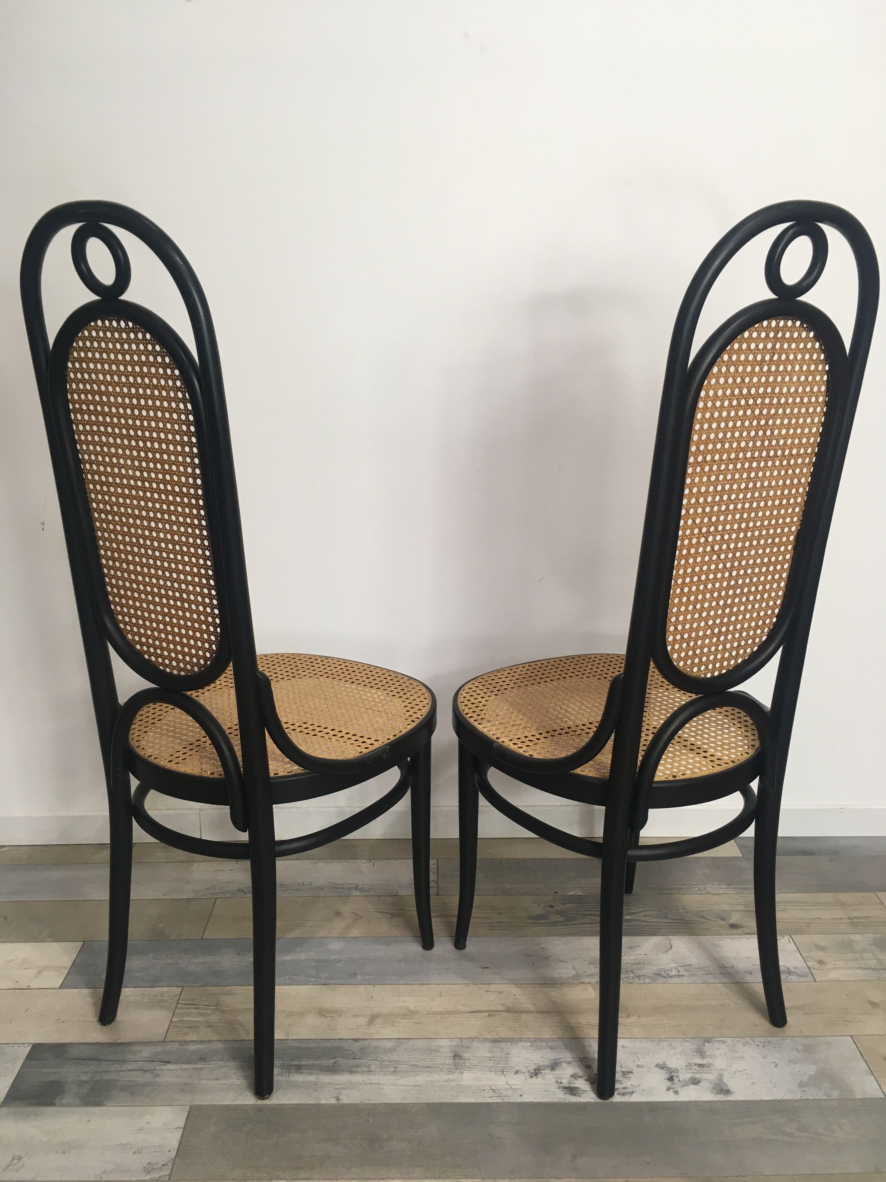 Pair of black lace-lace thonet chairs and model canage No.17 or Long John
