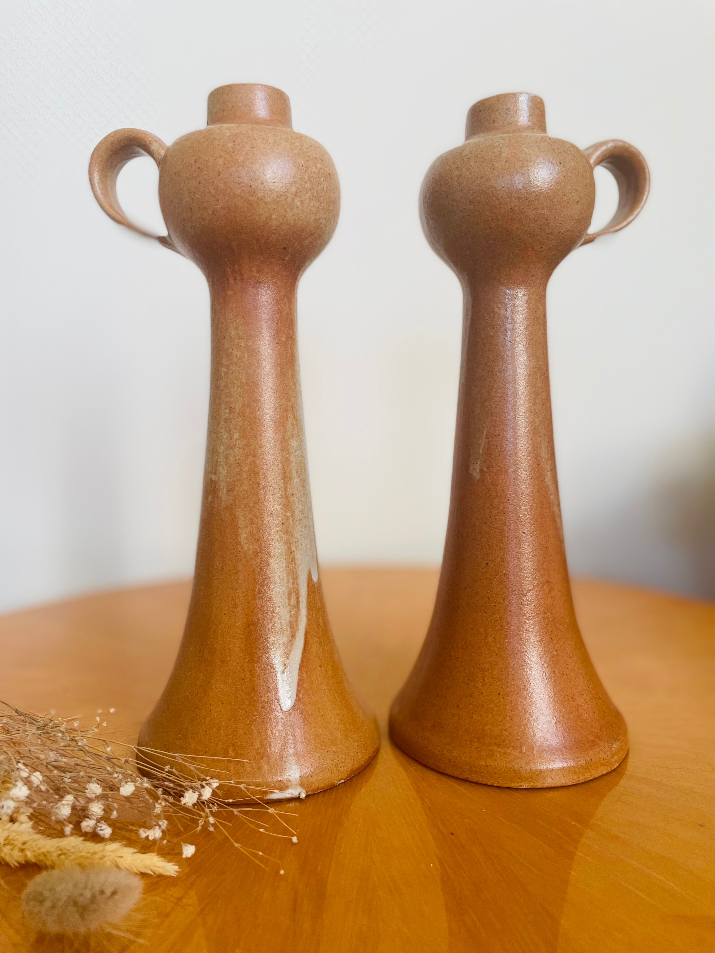 Pair of vintage 1960 sandstone candle holders