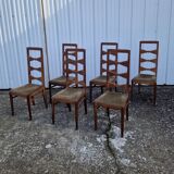 Set of 6 modernist chairs in solid oak with high backs from the 50s
