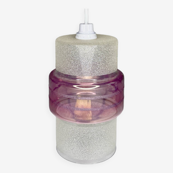 Lampe suspension vintage verre givré blanche et rose mauve