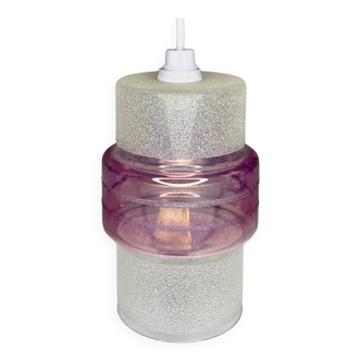 Lampe suspension vintage verre givré blanche et rose mauve