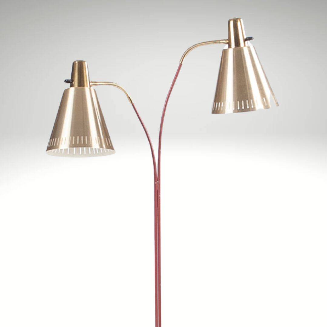 Red Lacquered and Brass Floor Lamp by Eskilstuna Elektro Fabriks AB