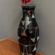 Black Glass vase with enamel decoration by VEB Wasungen 1970s