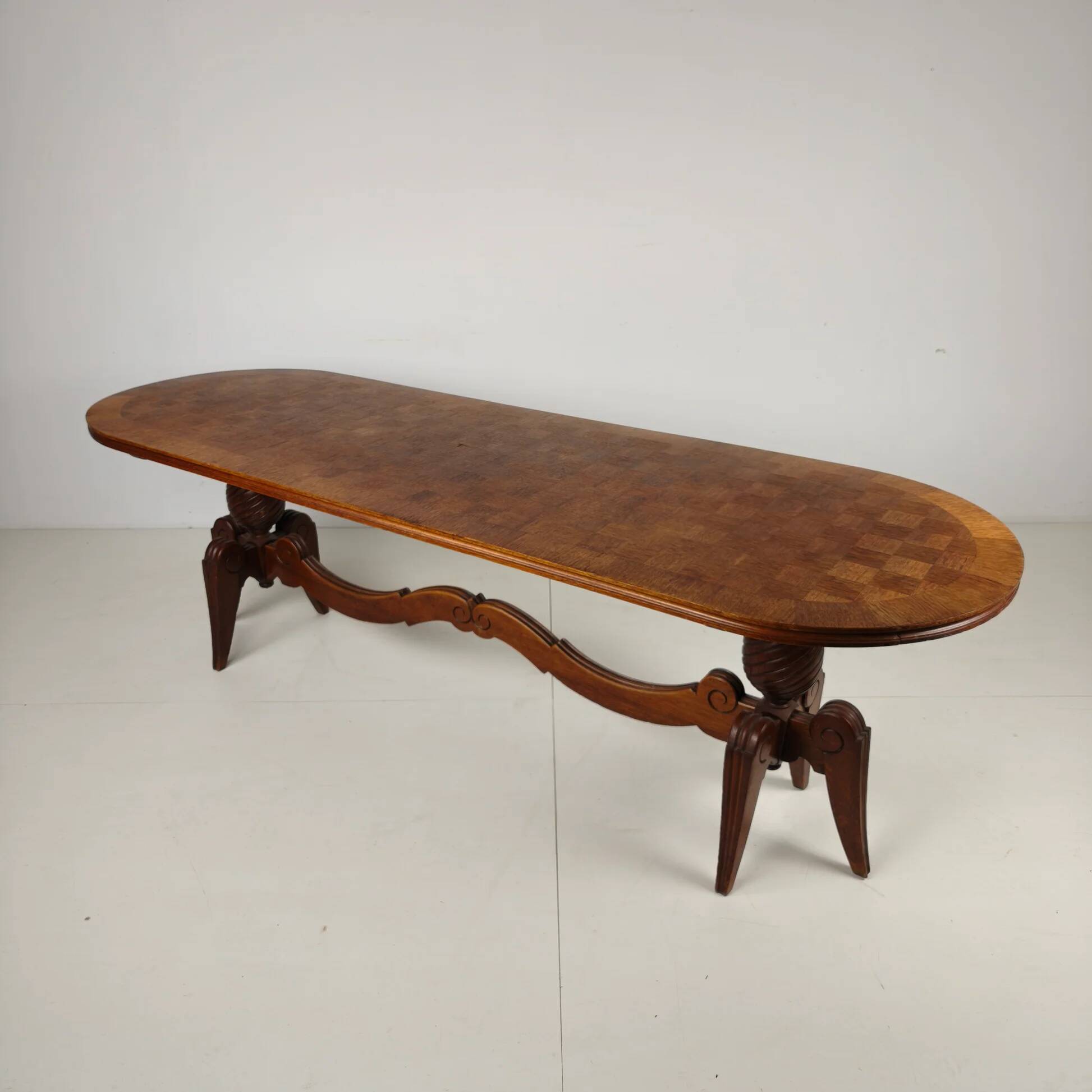 1920s Belgian Art Deco oak parquetry dining table