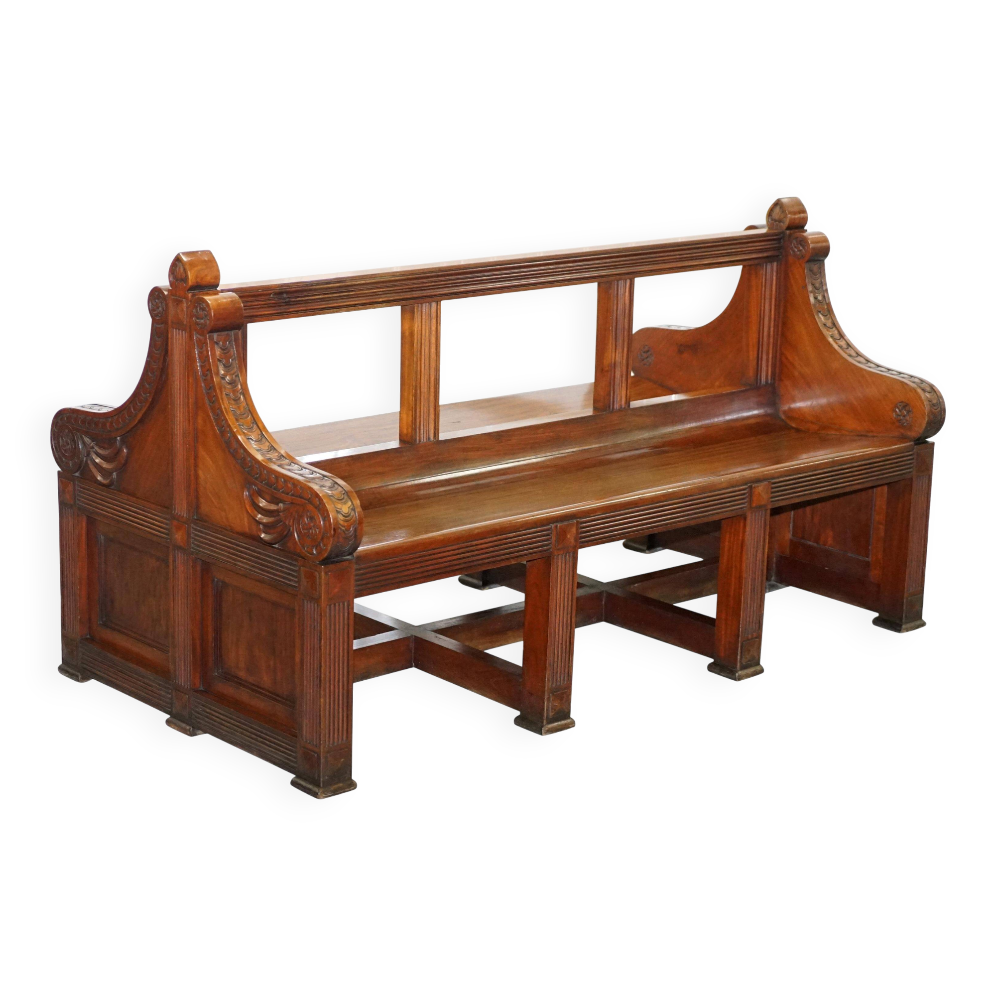Victorian Double-Faced Carved Walnut Gallery Bench