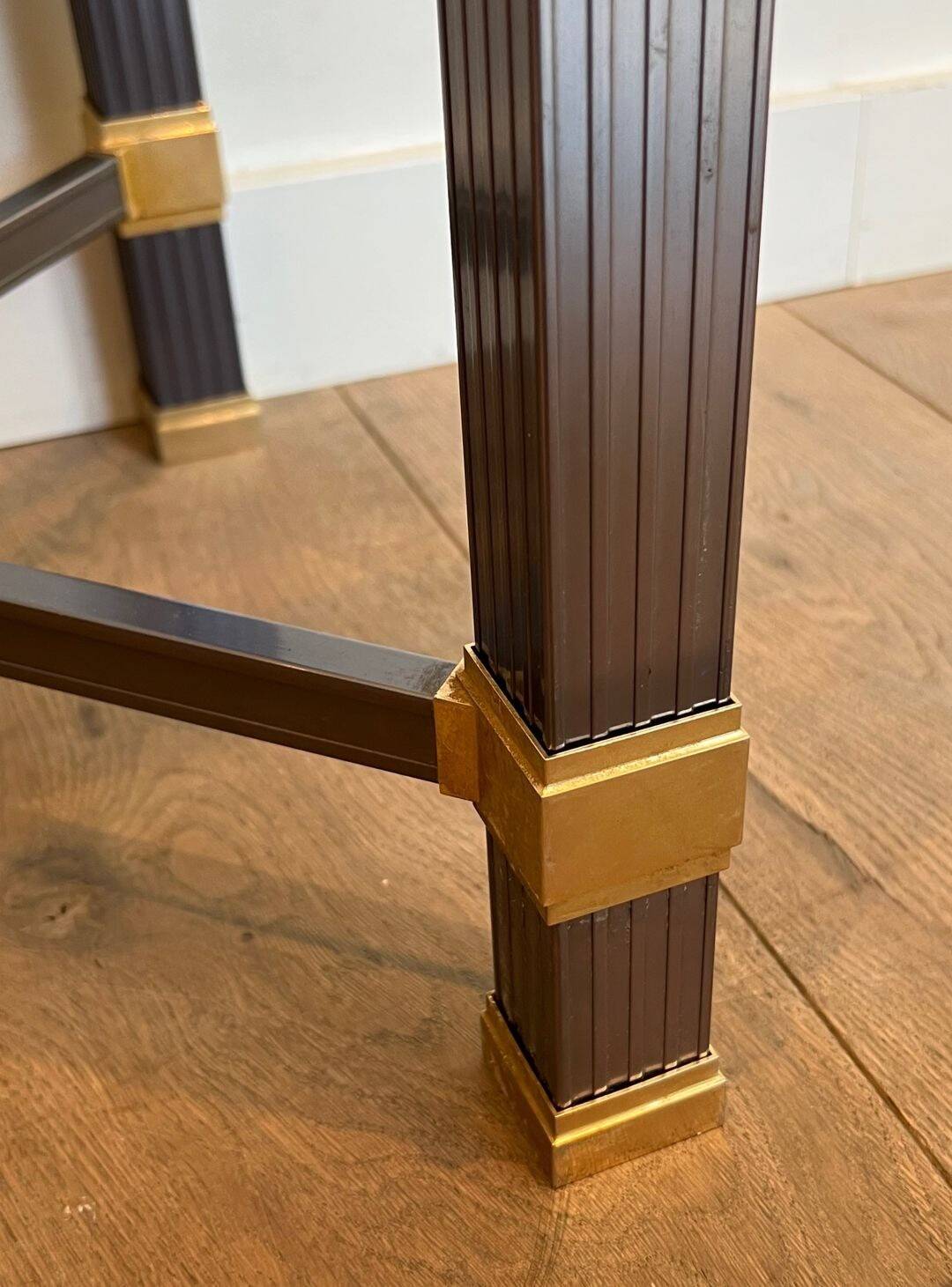 Glass Top Console in Lacquered Aluminium and Gold Metal, Pierre Vandel,