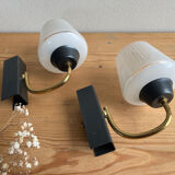Pair of vintage glass/metal wall lights / circa 1950s 1960s