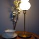 Living room lamp with gold metal base, matt white opaline globe, vintage