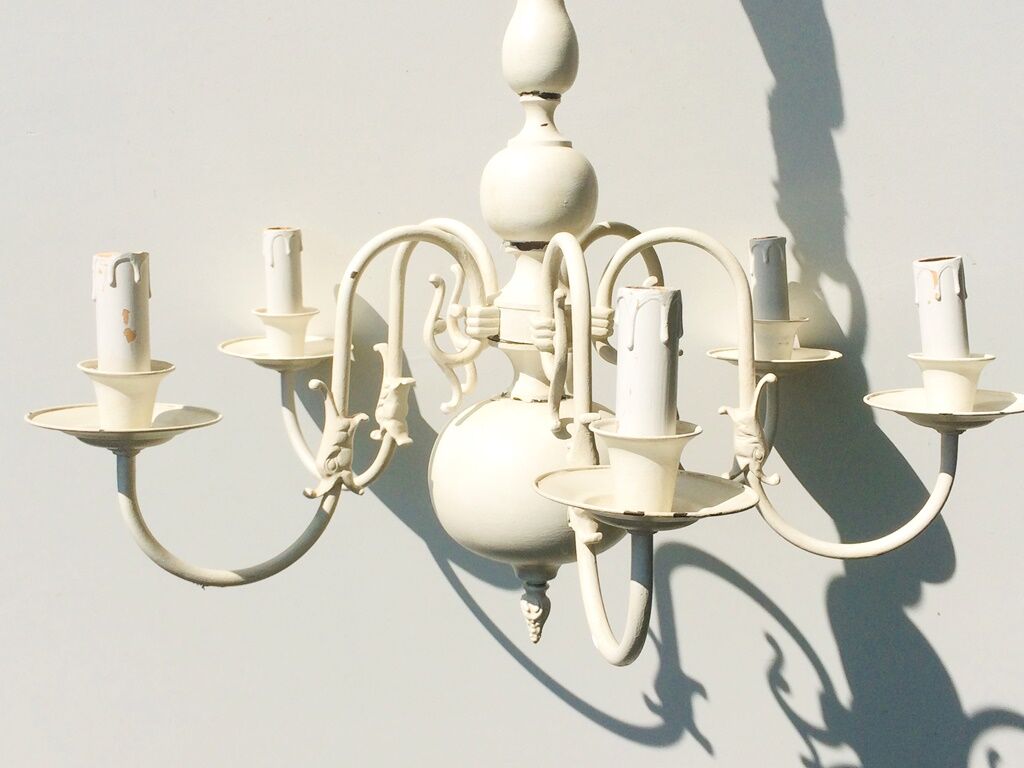 Small patinated dutch chandelier shabby chic 54 x 59 cm