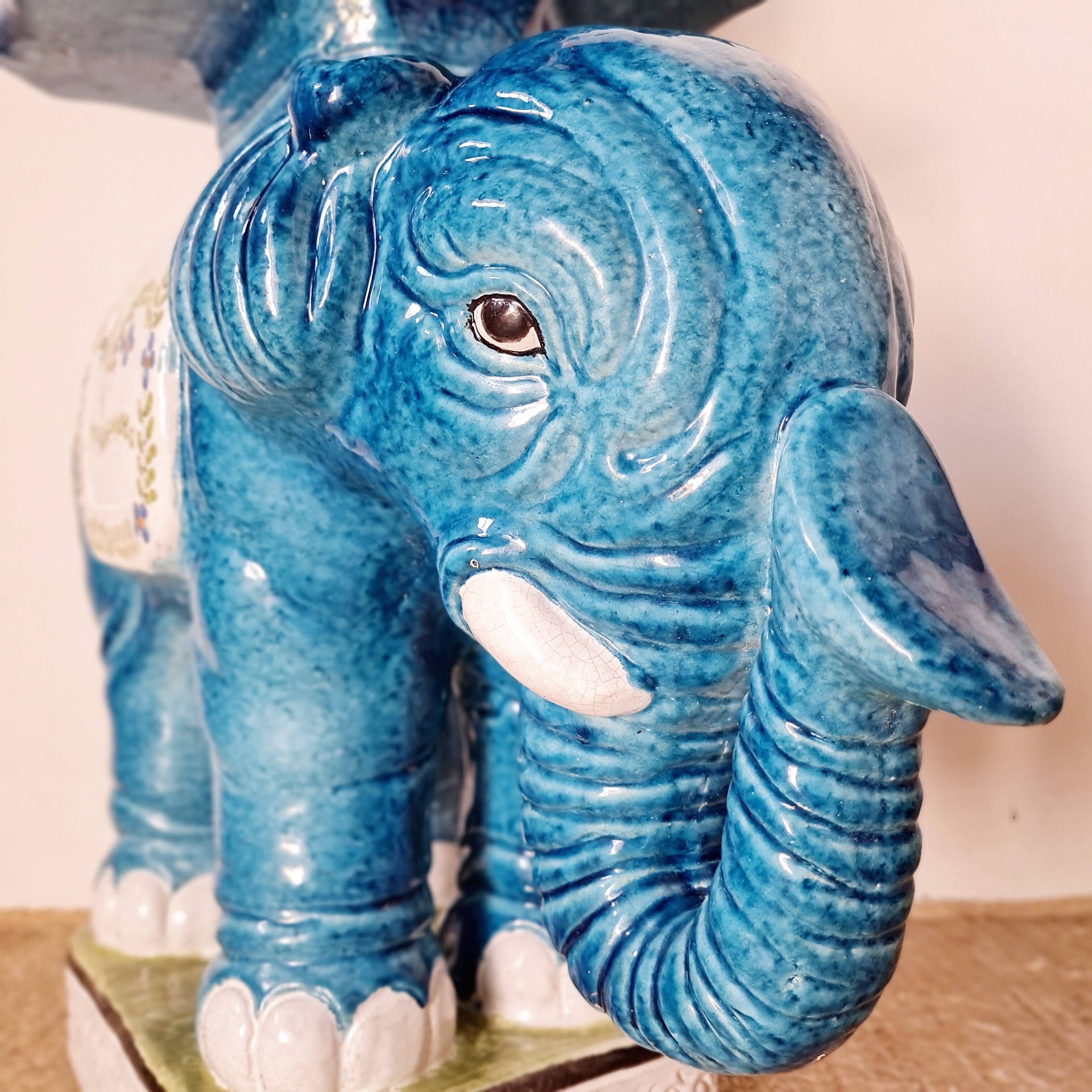 Elephant ceramic vintage plant stand side table