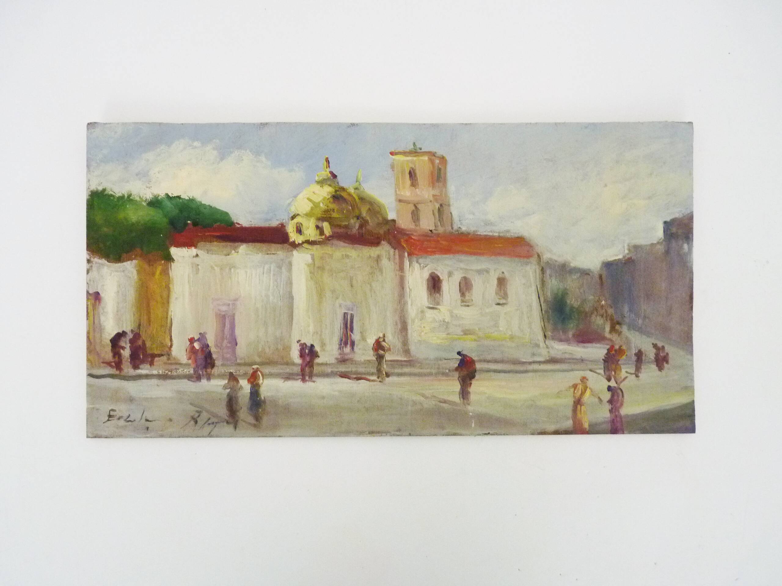 Oil on wood by Riccardo Capone Church 50s 60s